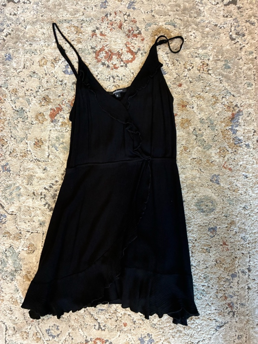 Black Ruffle Wrap Slip Dress